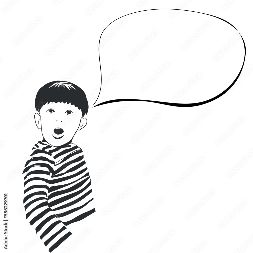 Portrait of handsome boy with surprised expression with empty speech bubble. Vector illustration. Portrait of handsome boy with surprised expression with empty speech bubble. Vector illustration.