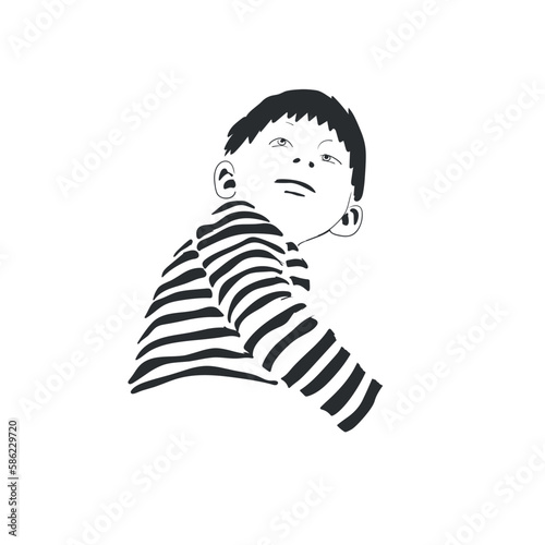 Portrait of a happy little boy looking up. Vector illustration. 