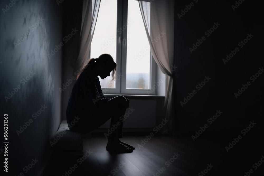The silhouette of a person sitting by a window, lost in their own thoughts and emotions. Generative AI The silhouette of a person sitting by a window, lost in their own thoughts and emotions. Generative AI