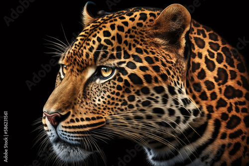 jaguar face on black background Generative AI