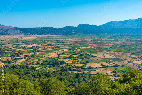 Panorama view of Lasithi plateau at Greek island Crete photo