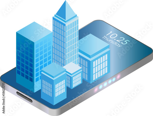 City buildings on smart phone. Smart city concept. © Kate3155