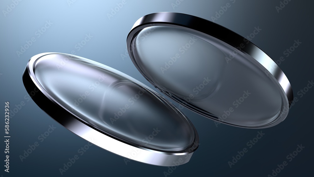 transparent blue metal framed lenses facing each other lively abstract delicate and atmospheric Elegant and Modern 3d rendering background material transparent blue metal framed lenses facing each other lively abstract delicate and atmospheric Elegant and Modern 3d rendering background material