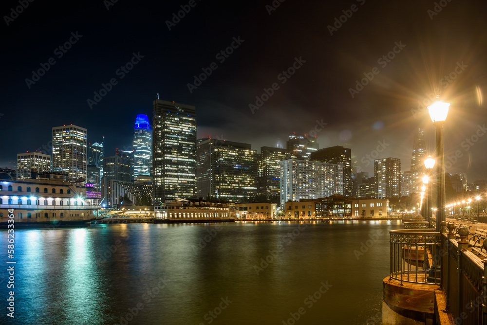 View of San Francisco financial district skyline at night
