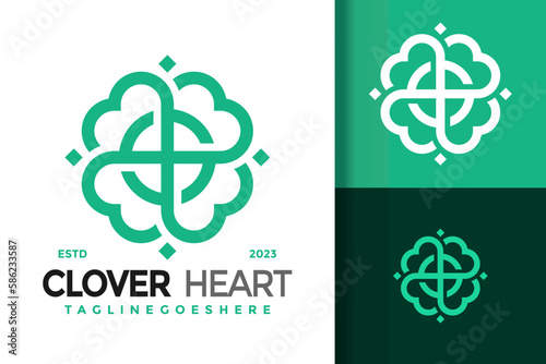 Nature clover heart logo vector icon illustration