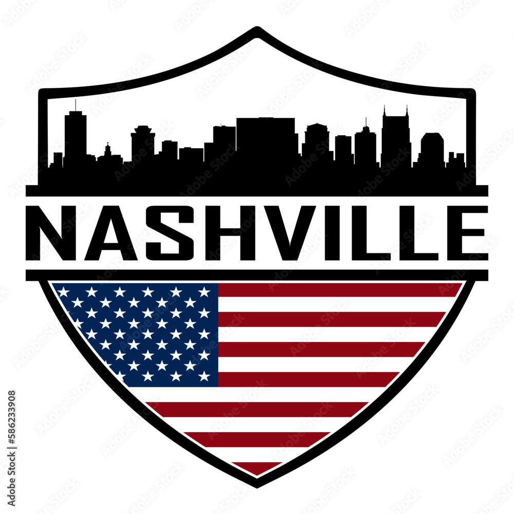 Nashville Tennessee USA Skyline Silhouette Sunset Travel Souvenir Sticker Logo Badge Stamp
