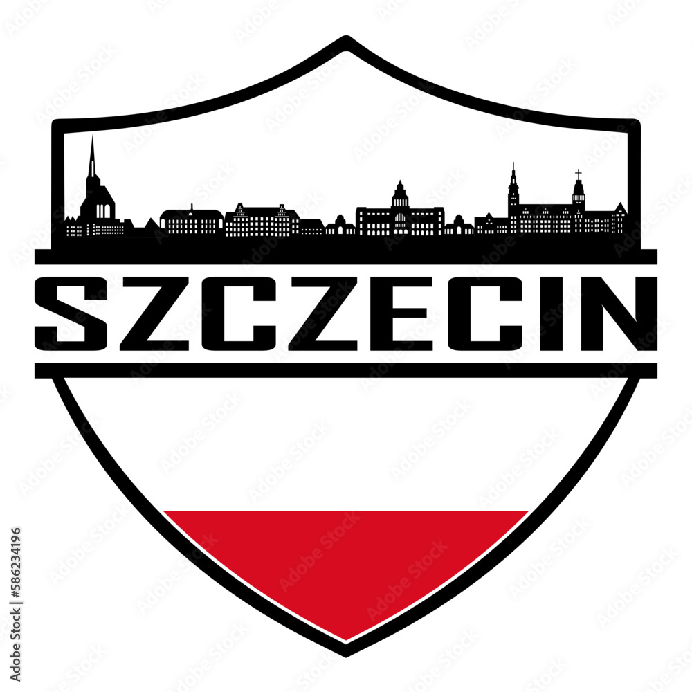 Szczecin Poland Skyline Silhouette Sunset Travel Souvenir Sticker Logo Badge Stamp Emblem Coat of Arms Vector Illustration SVG - obrazy, fototapety, plakaty 