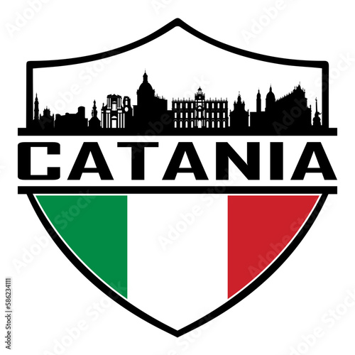 Catania Italy Skyline Silhouette Sunset Travel Souvenir Sticker Logo Badge Stamp Emblem Coat of Arms Vector Illustration SVG