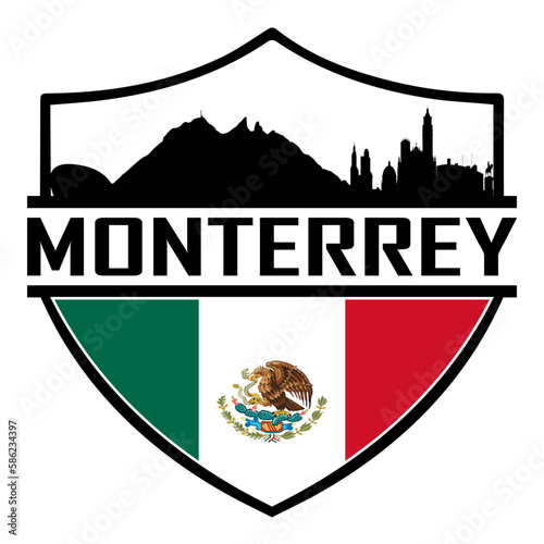 Monterrey Mexico Skyline Silhouette Sunset Travel Souvenir Sticker Logo Badge Stamp Emblem Coat of Arms Vector Illustration SVG