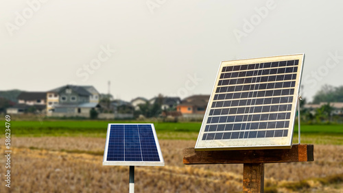 Small photovoltaic installed on a pole in remote houses to provide power for doing activities