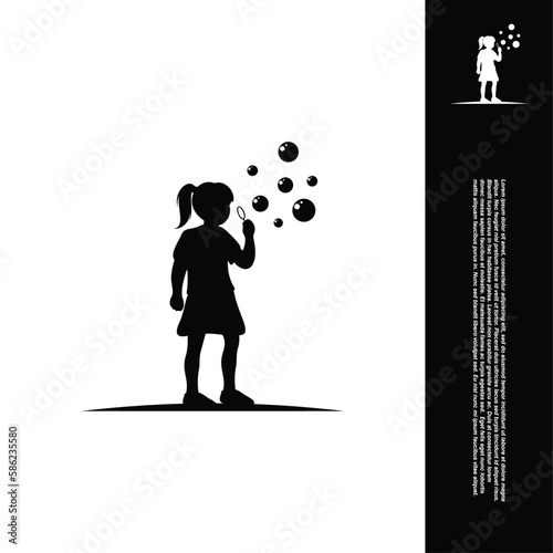 Silhouette of a little boy playing with bubbles vector illustration design.Kids logo modern. Creative design