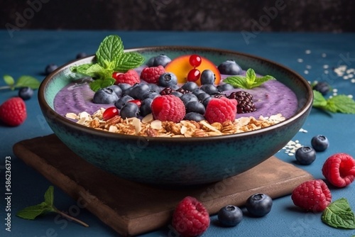 Generative AI. Acai bowl with berries and fruits.