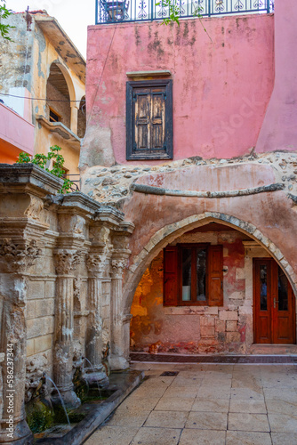 Rimondi Venetian Fountain at Greek town Rethimno, Crete photo