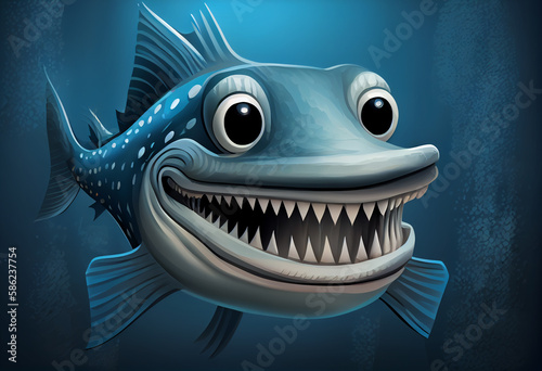 Happy barracuda with widely opened mouth