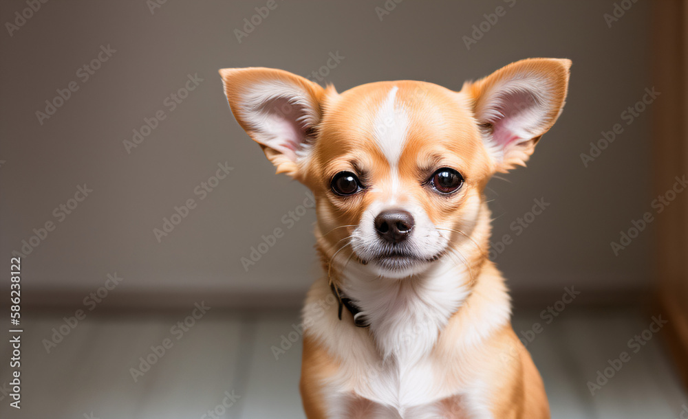 brown chihuahua sitting on floor. Generative AI