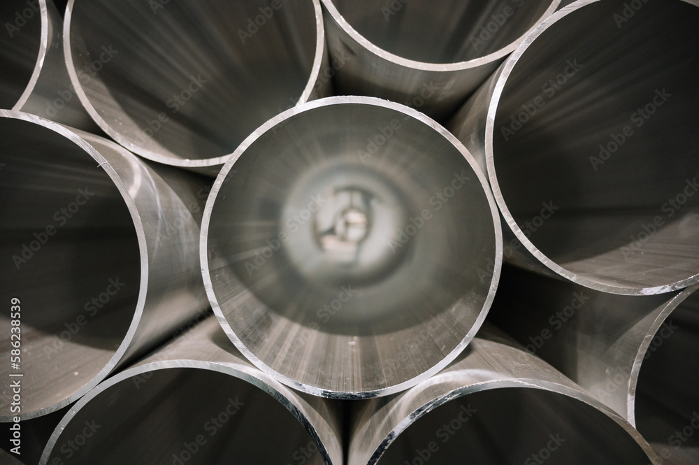 Huge metal pipes in a metal cutting plant Huge metal pipes in a metal cutting plant