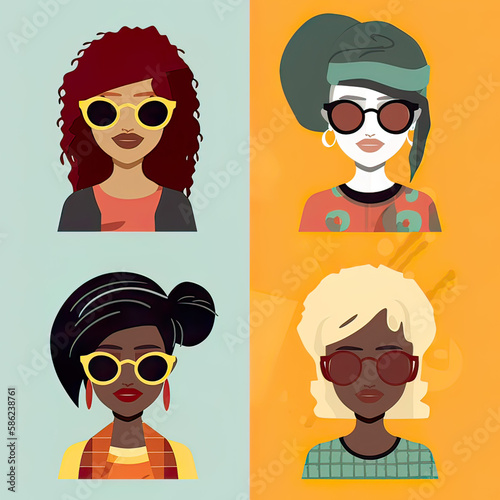 Stylish people in deversity. colorful cartoon avatar. Generative ai photo