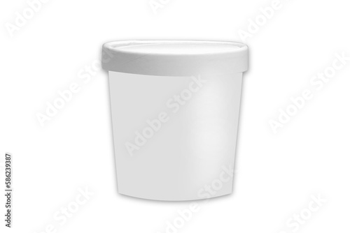3d Realistic White Tub Food Paper Plastic Container, Cup. Dessert, Yogurt, Ice Cream, Sour Cream, Snack. Isolated on White Background. Design Template of Product Packing, Mockup. 3d rendering.