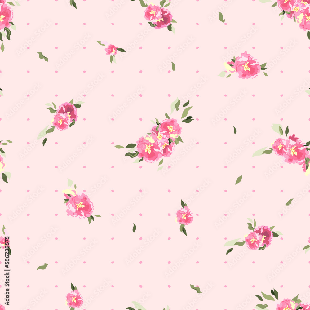 Lovely peonies seamless pattern, cute floral design, great for textiles, wallpapers, wrapping.