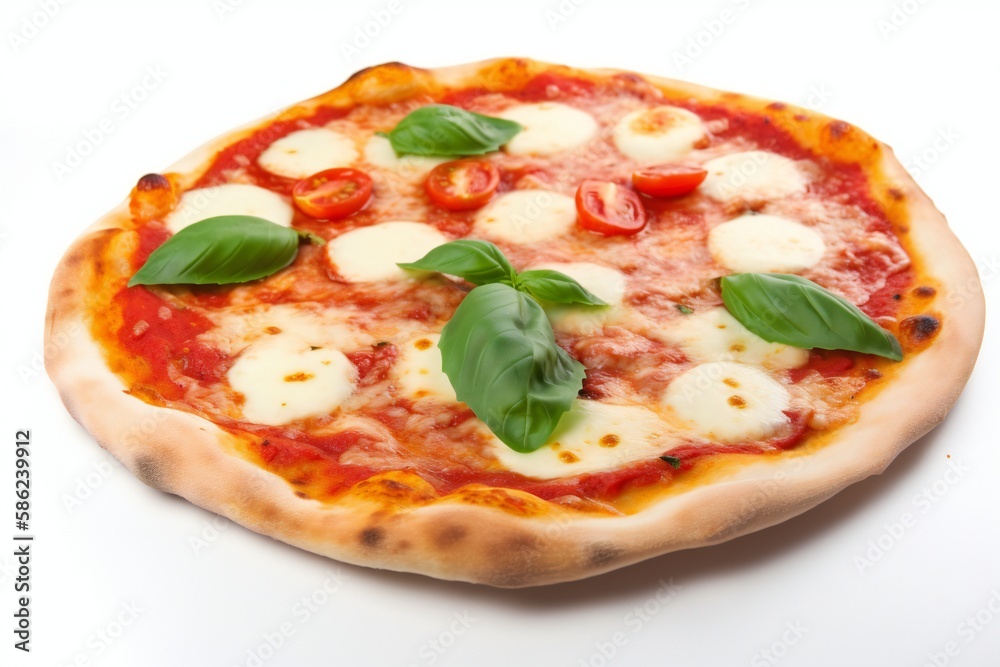 margherita pizza on a white background