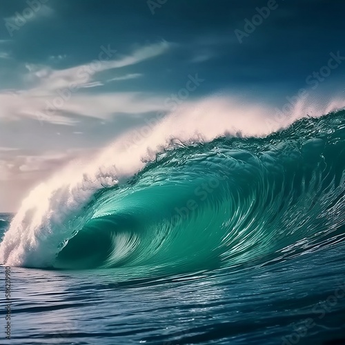 Ocean Wave, Nautical Background, Seaside Waves Crashing, Turquoise Blue Ocean, AI Generated Image