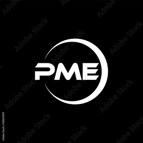 PME letter logo design with black background in illustrator, cube logo, vector logo, modern alphabet font overlap style. calligraphy designs for logo, Poster, Invitation, etc.