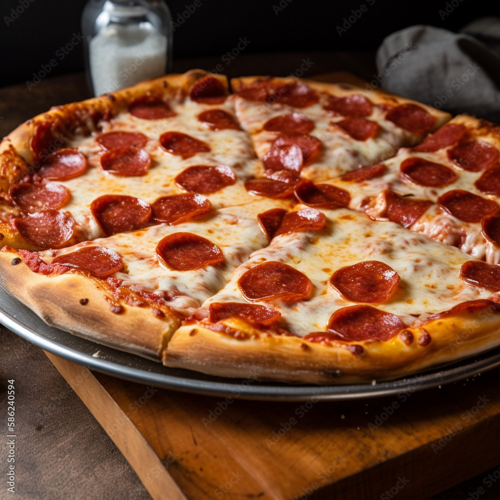 New York-style pizza: thin, foldable crust, tangy tomato sauce, and melted mozzarella cheese. Often topped with pepperoni, it's a quintessential food of the city, perfect for folding and devouring on 