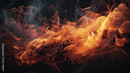Fire flames texture on isolated black background. Perfect texture overlays for copy space. Generative Ai