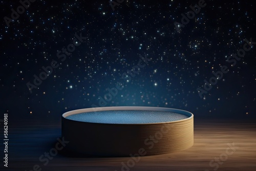 platform and Natural podium background on the night with starry night sky for product display  Blank showcase  mock up template or cosmetic presentation. Generative Ai.