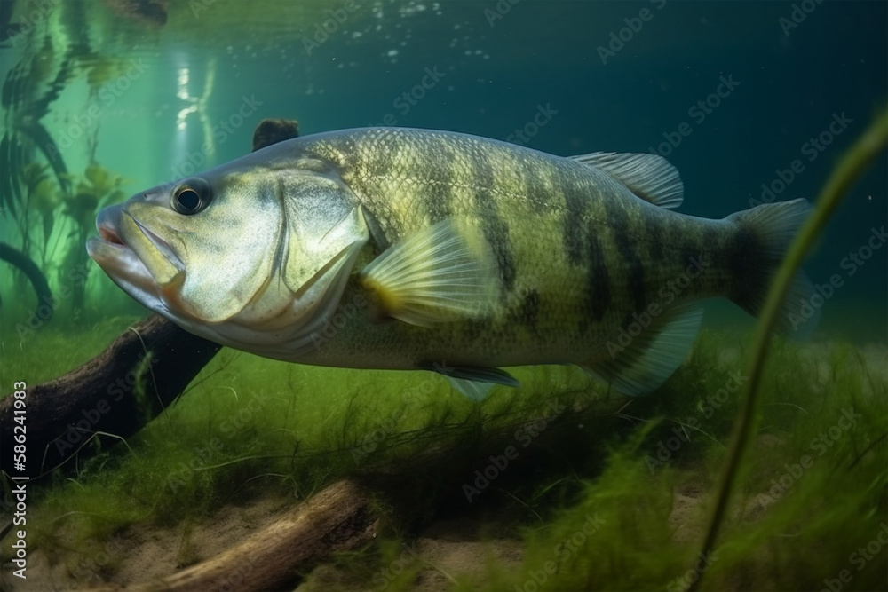 largemouth bass underwater close-up generated by ai largemouth bass underwater close-up generated by ai