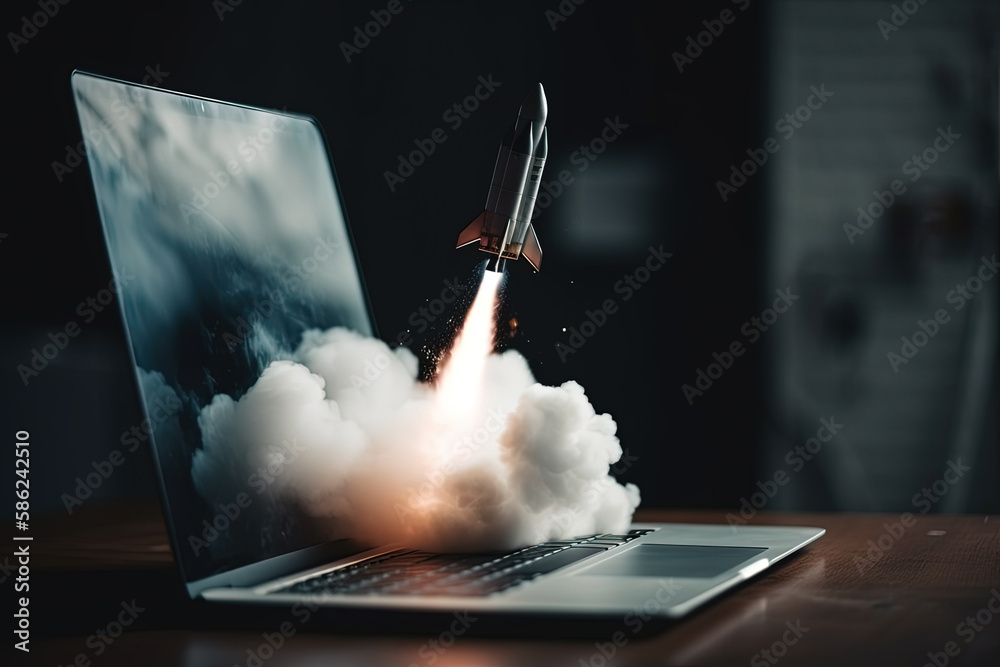 Nasa Shuttle Computer Screen Space shuttle launches from laptop screen to the moon. Concept of ...