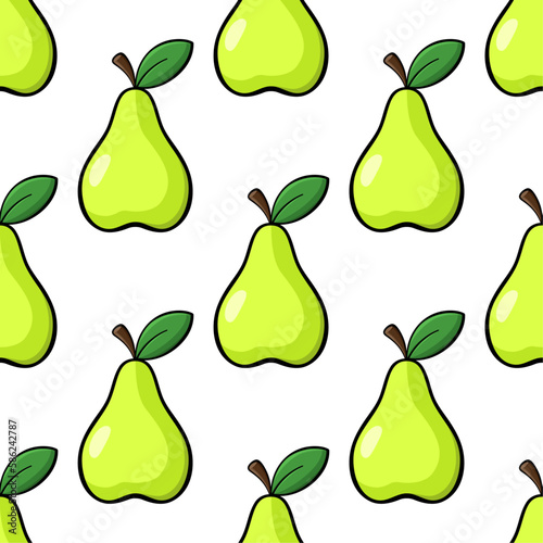 Pears vector seamless pattern. Green vector flat elements on white background. Best for textile, wallpapers, home decoration, wrapping paper, package and web design.