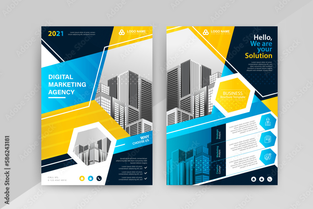 The Power of Advertising. Blue and yellow annual report brochure flyer ...