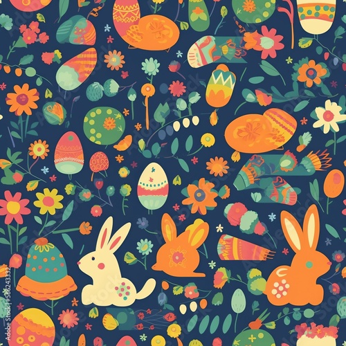 easter seamless pattern cute. created using generative AI tools photo