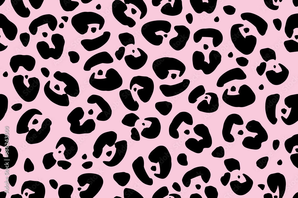 Abstract fashion leopard print. Seamless pattern. Black stains on pink background. Wild cat fur texture. Vector illustration Abstract fashion leopard print. Seamless pattern. Black stains on pink background. Wild cat fur texture. Vector illustration