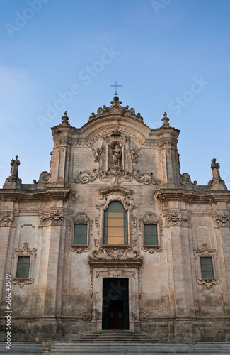 view in front of the church of Saint Francis of Assisi in the historic center in the city of matera, basilicata, italy