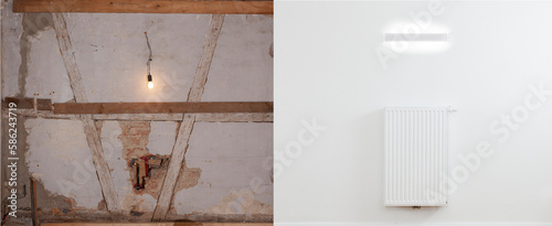Renovierung einer Zimmerwand und Einbau eines Heizkörpers