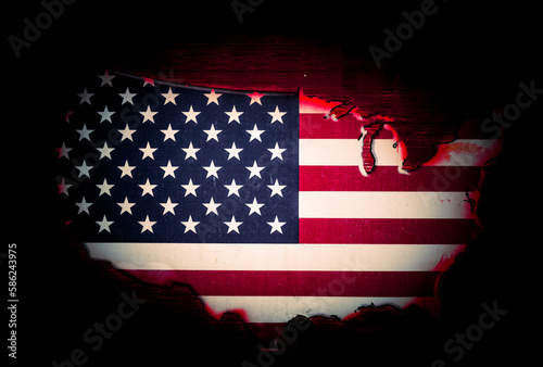 Landkarte der United States von Amerika und US Flagge auf einem Grunge Hinter...