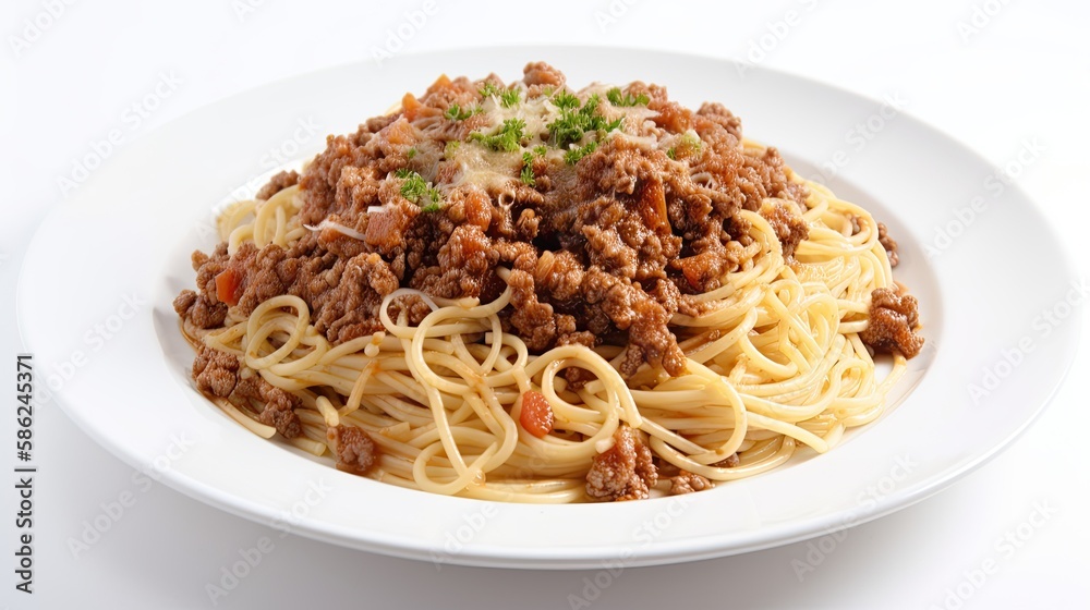 Tantalizing Italian Bolognese Spaghetti - Perfectly Suited for a Perfect Dinner Dish on a White Background, Generative AI Tantalizing Italian Bolognese Spaghetti - Perfectly Suited for a Perfect Dinner Dish on a White Background, Generative AI