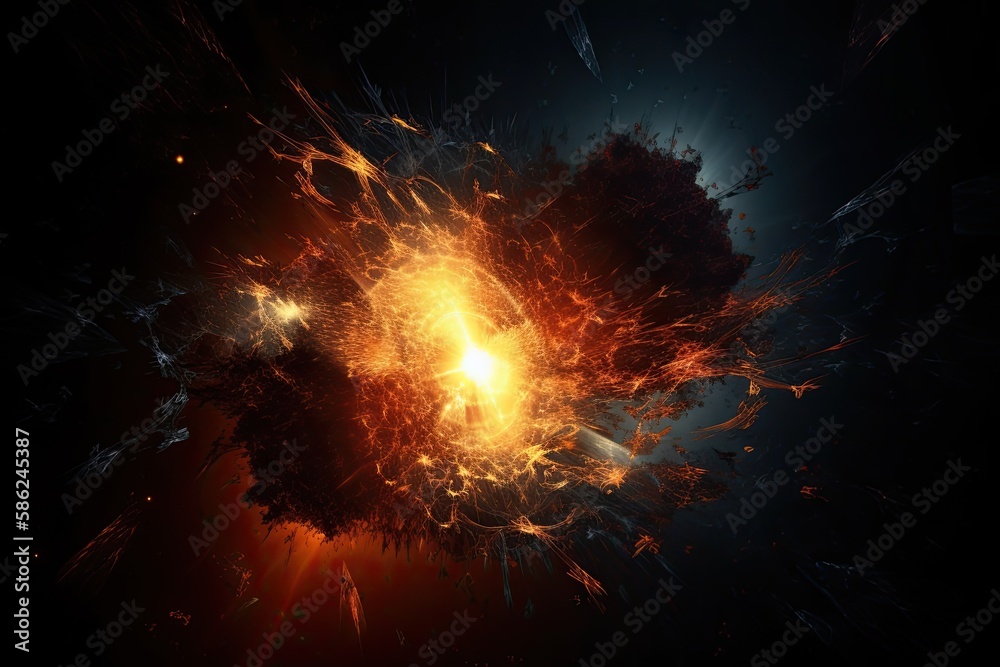 The Splendor of the Universe: A Supernova Illuminating a Three-Dimensional Orange Nebula Against a Starry Black Sky. Generative AI