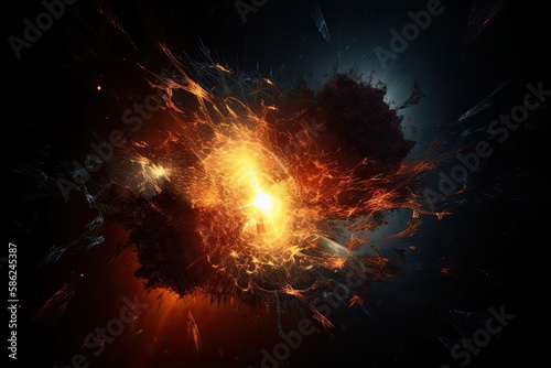 The Splendor of the Universe  A Supernova Illuminating a Three-Dimensional Orange Nebula Against a Starry Black Sky. Generative AI