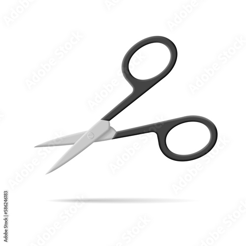 Manicure scissors with black handles and metal blade. Vector illustration. Isolated