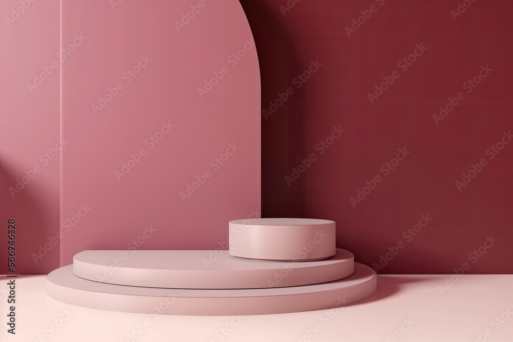 Empty podium, mock up placement display, blank beauty stand for cosmetic product fashion ads on minimal pink background. Luxury pedestal stage mockup scene platform ai generative concept. Empty podium, mock up placement display, blank beauty stand for cosmetic product fashion ads on minimal pink background. Luxury pedestal stage mockup scene platform ai generative concept.
