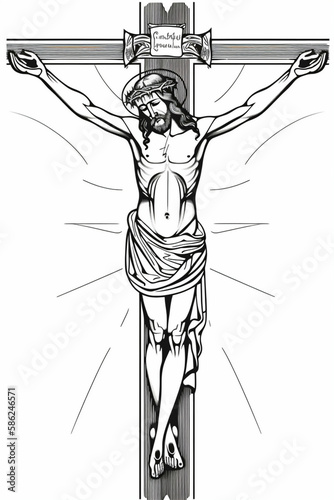 Jesus on cross on Easter being crucified with crown of thorn on his head 