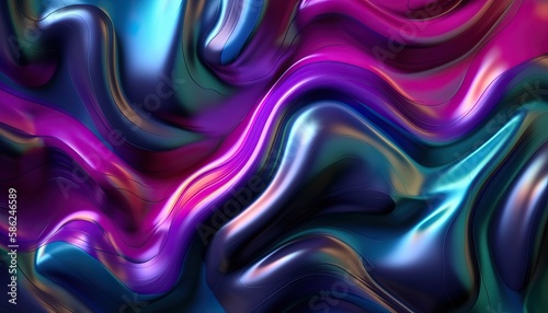 Abstract colorful fluid holographic chromatic 3D render iridescent modern retro futuristic dynamic drops and wave in motion. Ideal for backgrounds wallpapers banners posters and covers