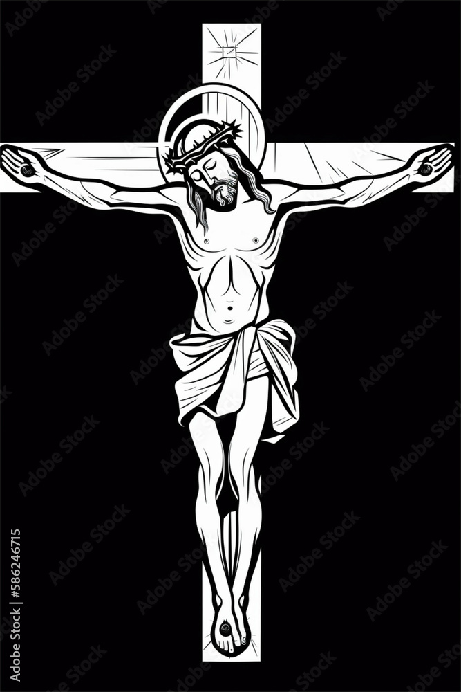 Jesus on cross on Easter being crucified with crown of thorn on his ...