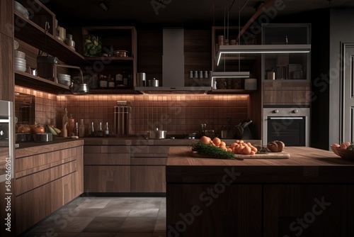 Brown kitchen unit Generative_AI