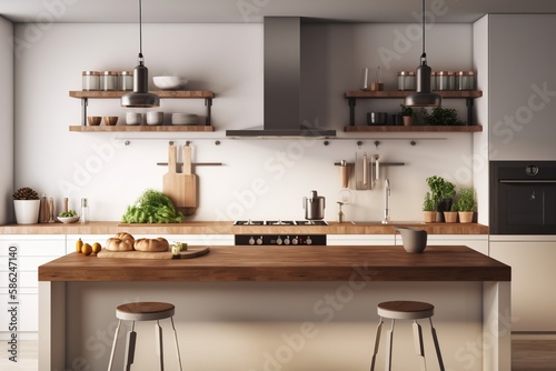 Contemporary kitchen background with blank space for a text Generative AI
