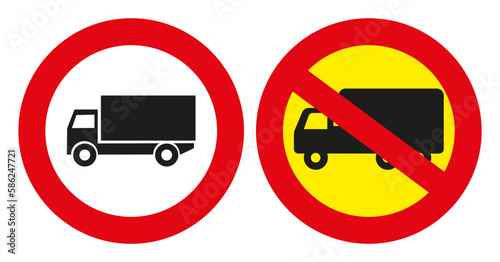 No passage for a truck, road prohibition signs. Road signs vector illustration.