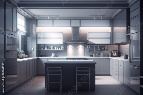 Gray kitchen interior with countertops,Generative_AI